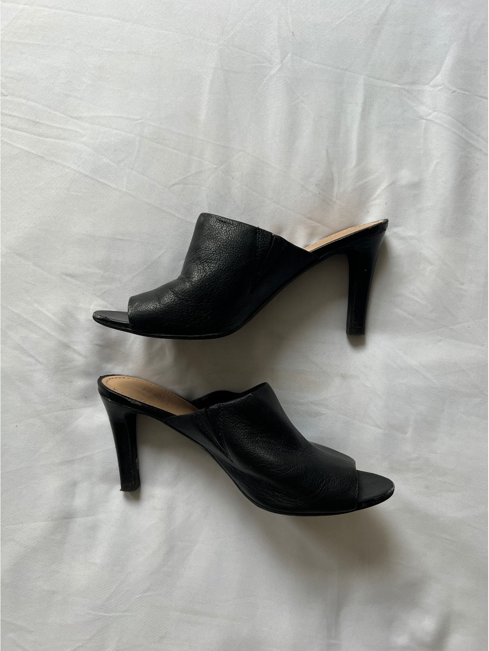Franco Sarto Black Peep Toe Mule Heels